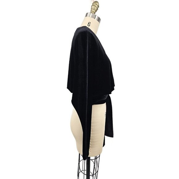 NWOT Good American Velvet Blouse Womens 0/Sm Black V Neck Front Tie Long Sleeves - Picture 4 of 9